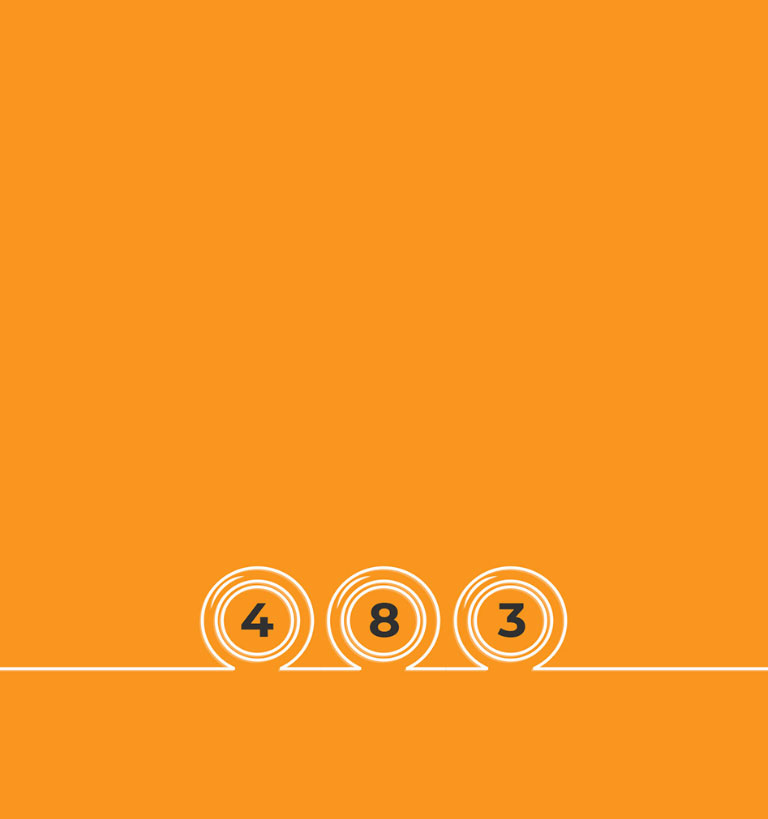 Three numbered balls with an orange background.