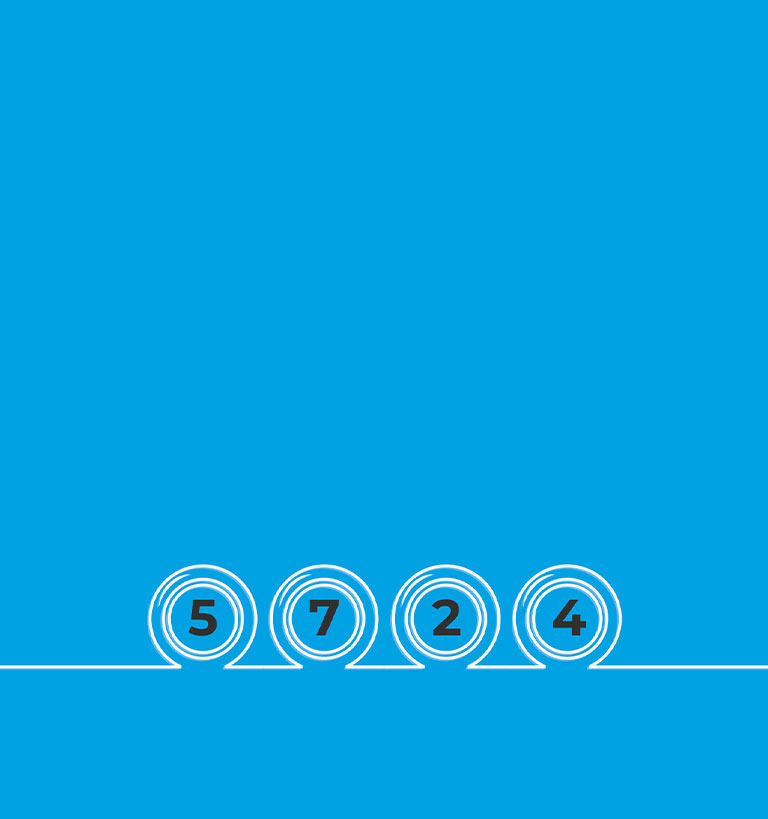 Four numbered balls with a blue background.