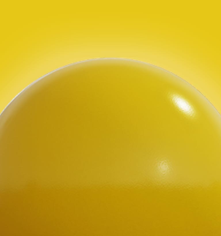 A yellow background with a large yellow ball in the foreground.