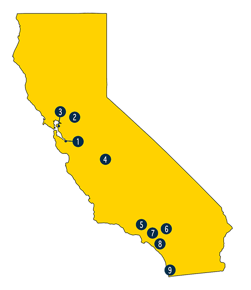 Map of California showing Lottery office locations