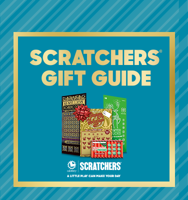Scratchers Gift Guide Text With Blue Background
