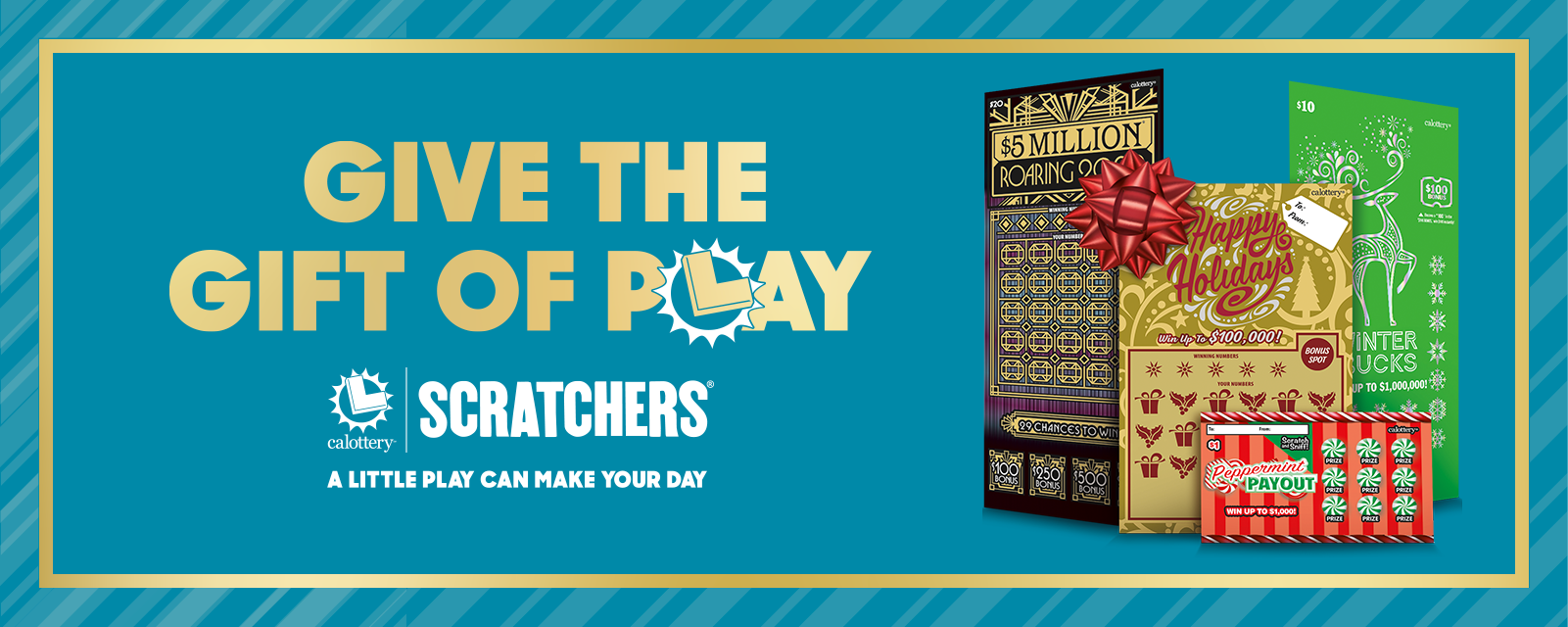 Give The Gift of Play Text On Blue Background
