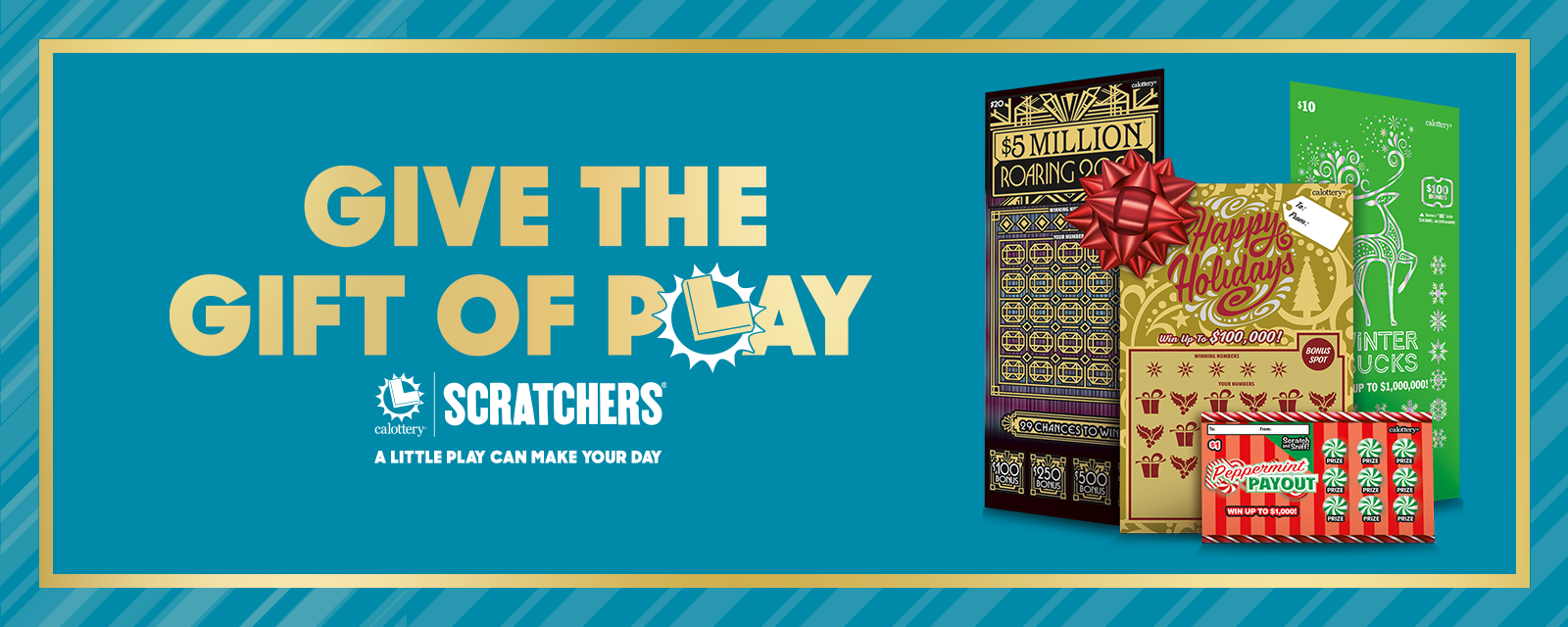 Give The Gift of Play Text On Blue Background