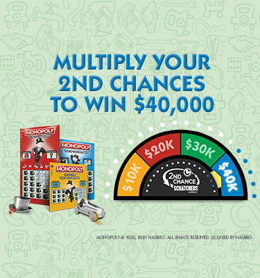 Monopoly scratchers and the prize -o-meter showing $40,000