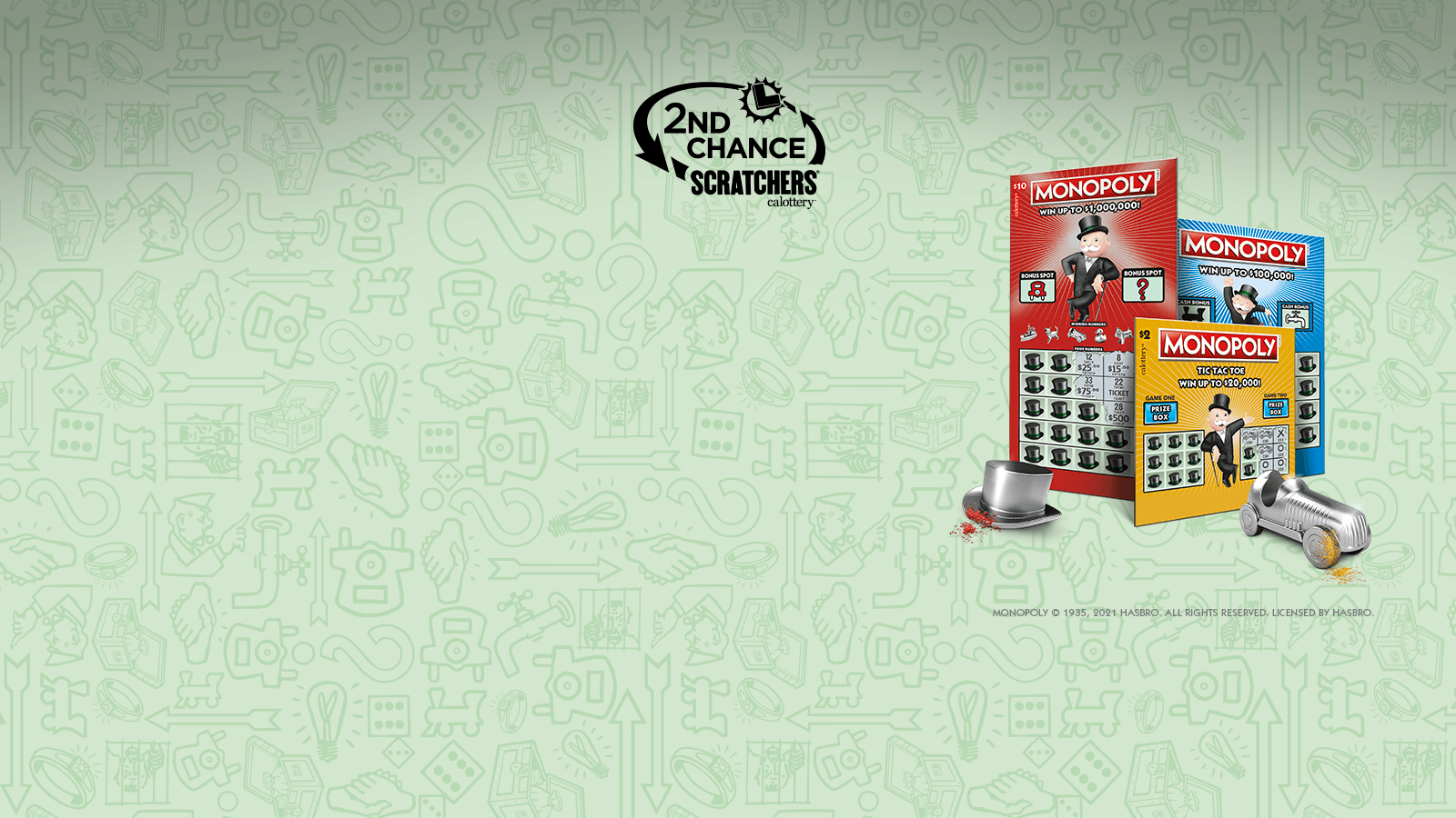 monopoly scratchers on a green background