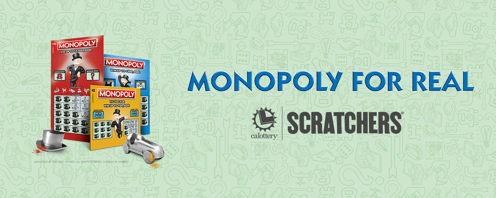 monopoly scratchers on a green background
