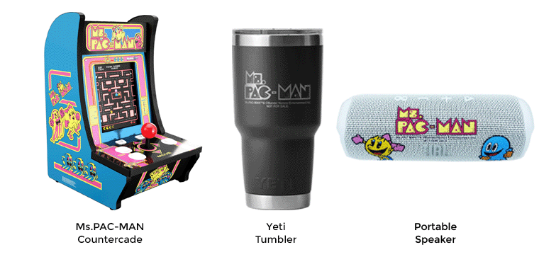 This prize pack include one Ms.Pac-Man Countercade, one Yeti Tumbler and one Portable Speaker