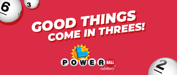 Powerball Good Things Come In Threes On Red Background