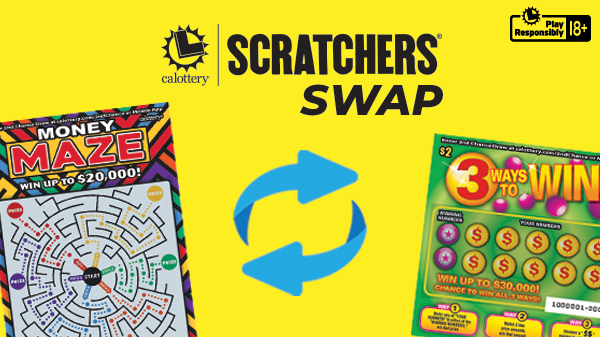 Scratchers Swap Text With Two Scratchers With A Swap Symbol On Yellow Background