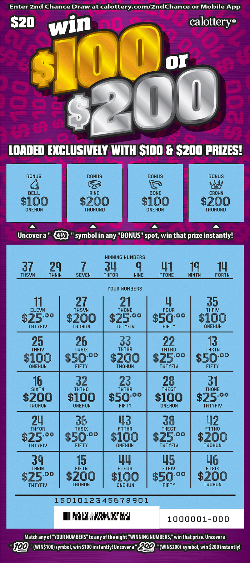$20 Win $100 or $200 1501