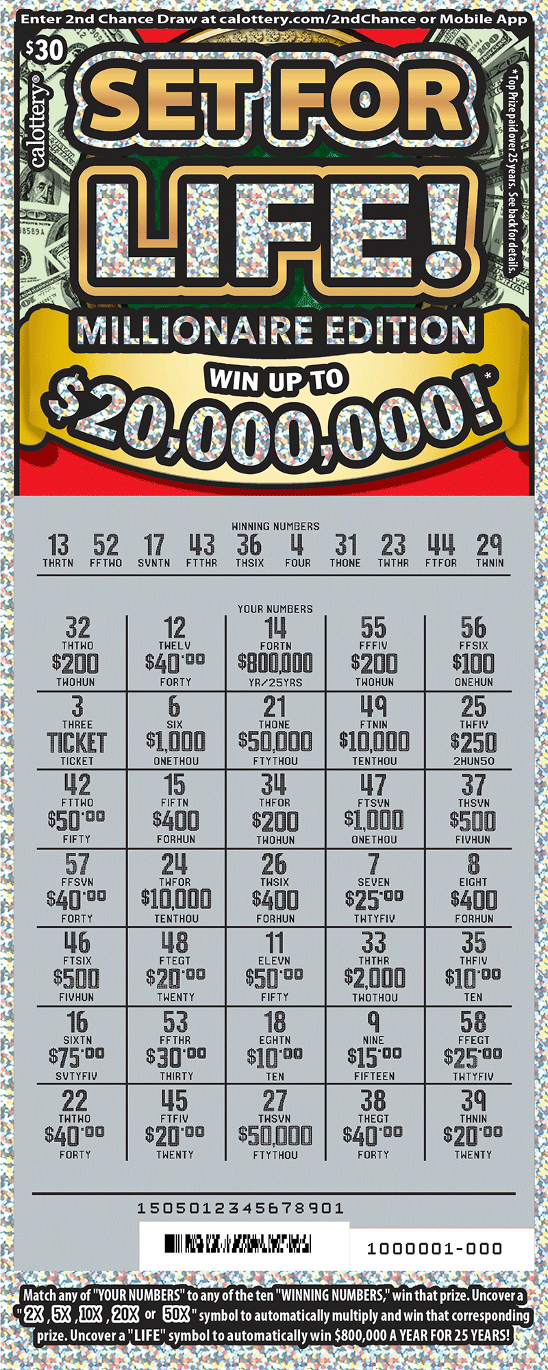 $30 Set for Life! Millionaire Edition 1505