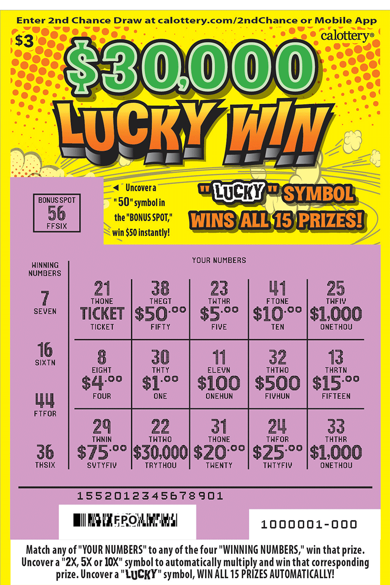 $30,000 Lucky Win (1552)  California State Lottery
