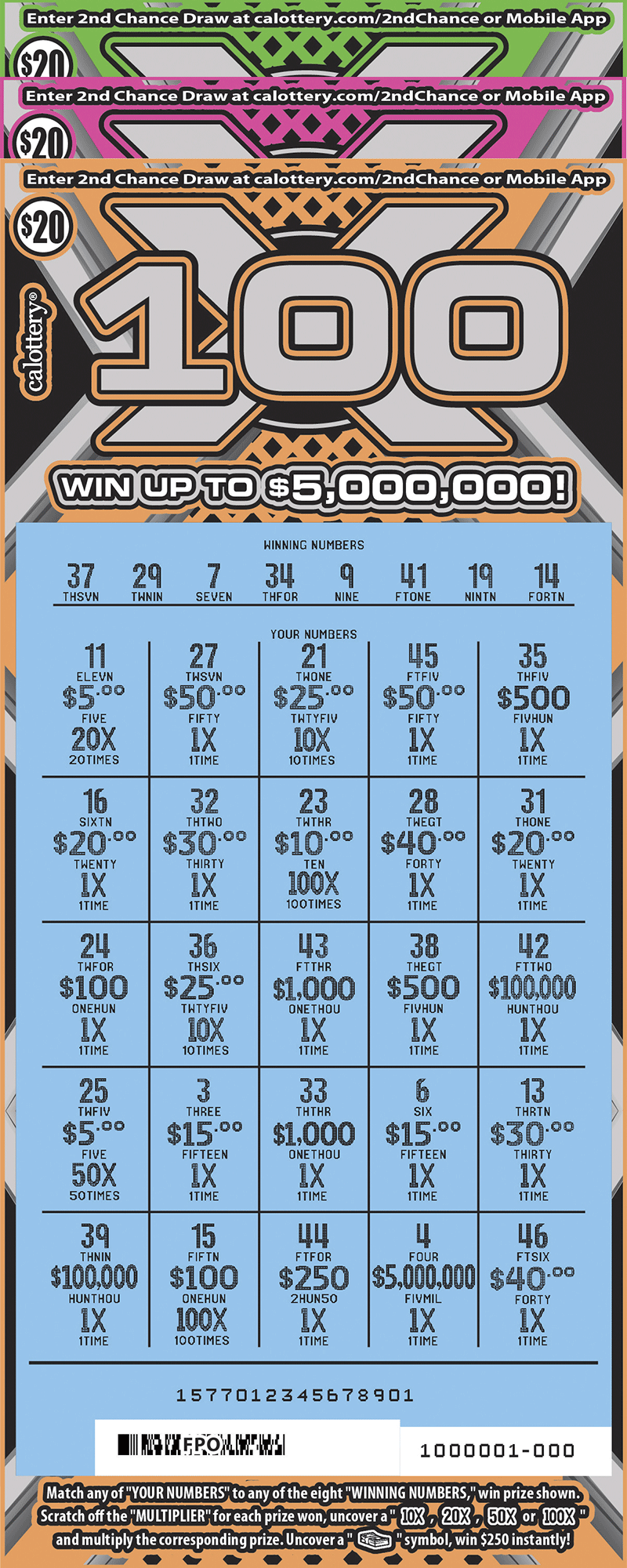 100X 1577 California State Lottery