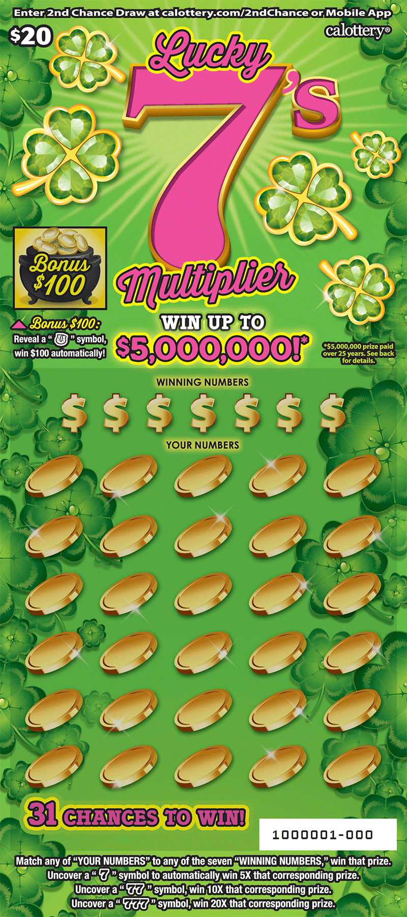 1603 $20 Lucky 7's Multiplier
