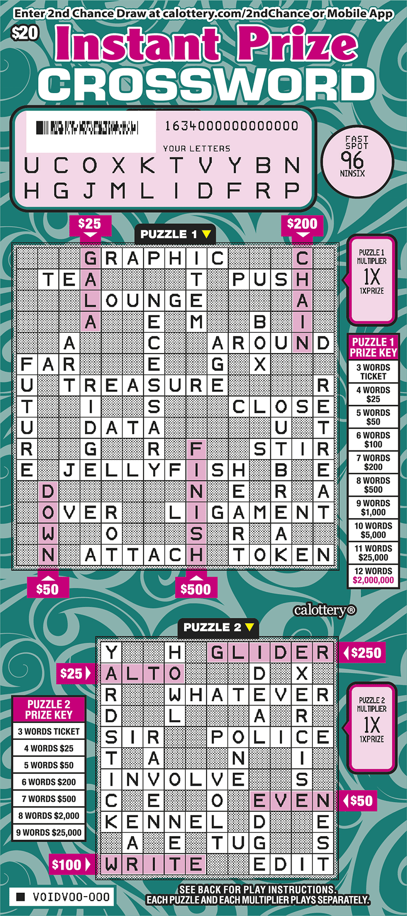 Instant Prize Crossword (1634) California State Lottery Instant Prize Crossword (1634) California State Lottery