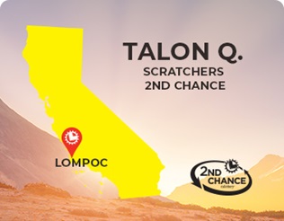 Scratchers 2nd chance winner Talon Q. of Lompoc, California