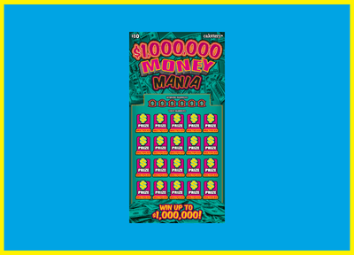 $1 Million Money Mania Scratcher on blue background with yellow border