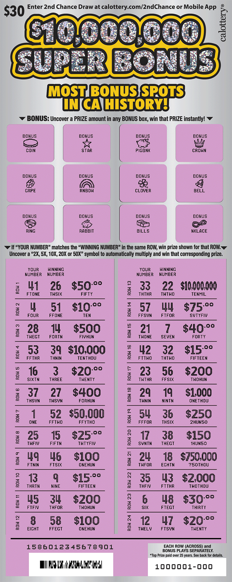 1586 $30 10000000 Super Bonus