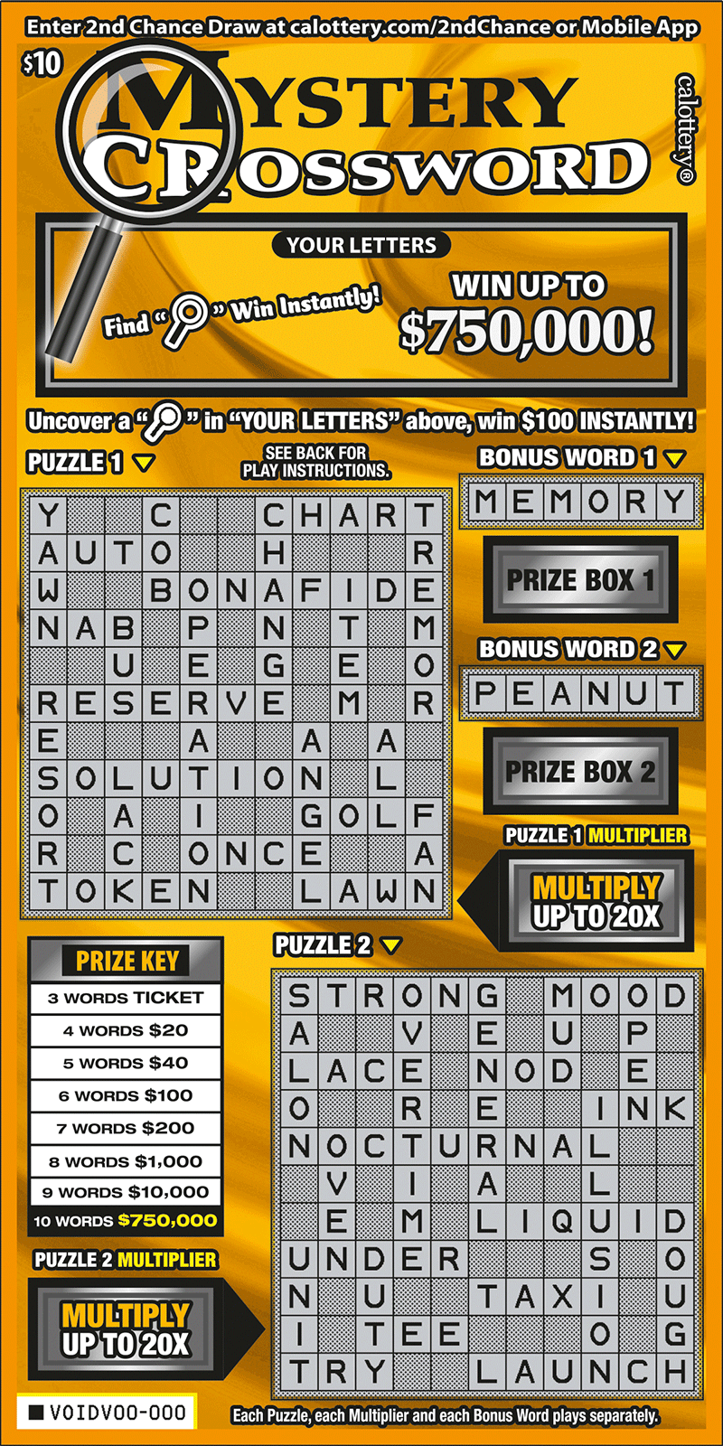 CA Lottery - Mystery Crossword (#1598) - scratch off odds