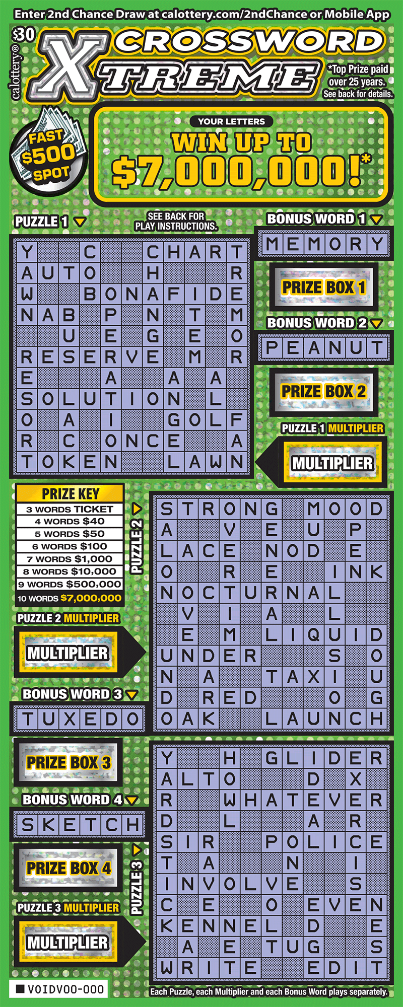 CA Lottery - Crossword Xtreme (#1607) - scratch off odds