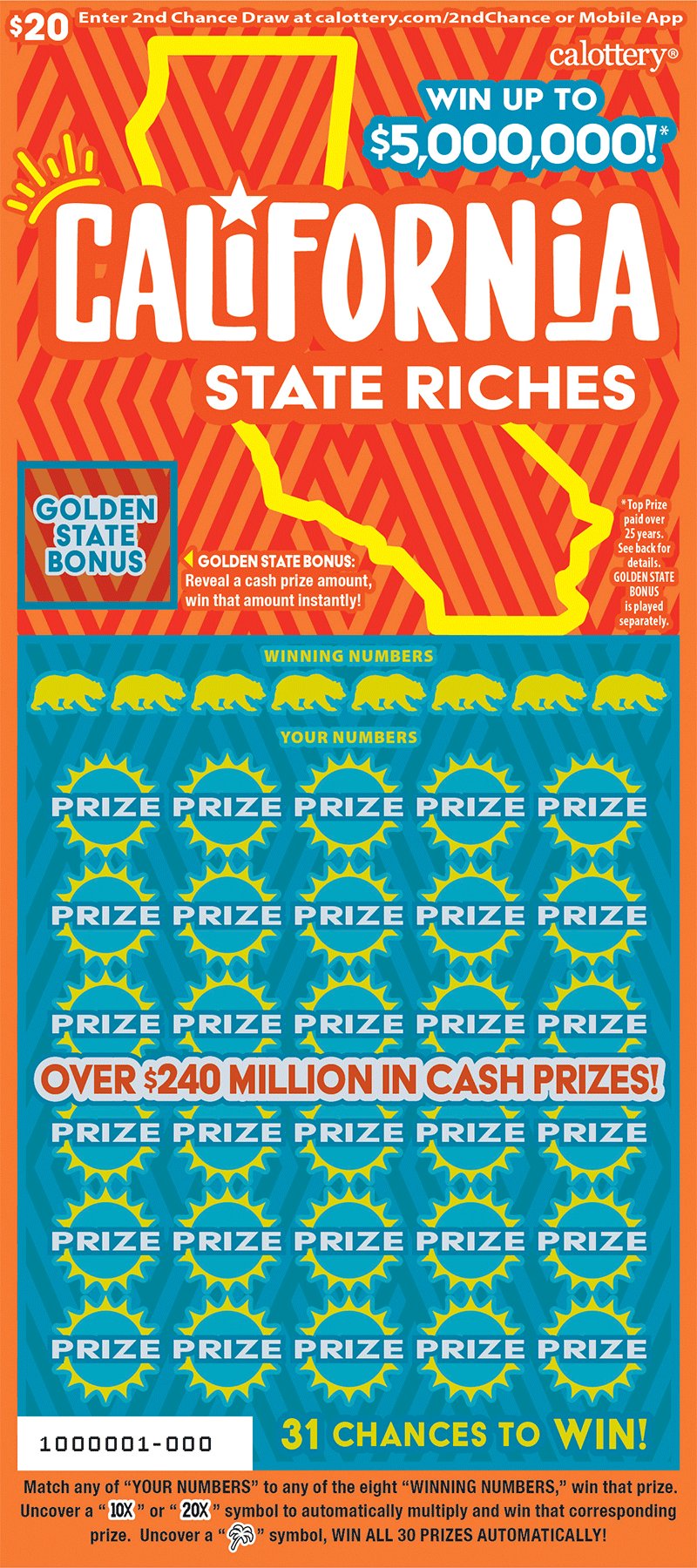 CA Lottery - California State Riches (#1612) - scratch off odds