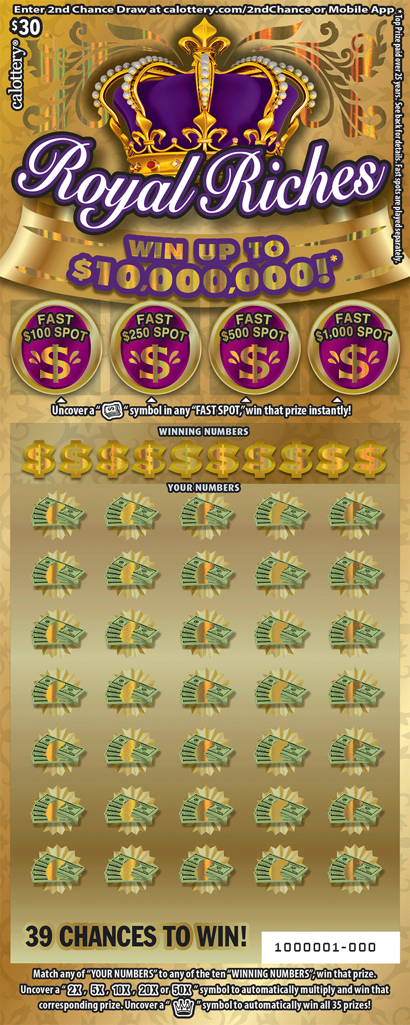 CA Lottery - Royal Riches (#1625) - scratch off odds