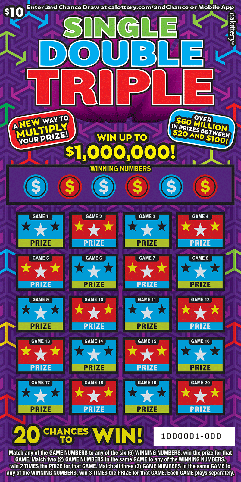 CA Lottery - Single Double Triple (#1633) - scratch off odds