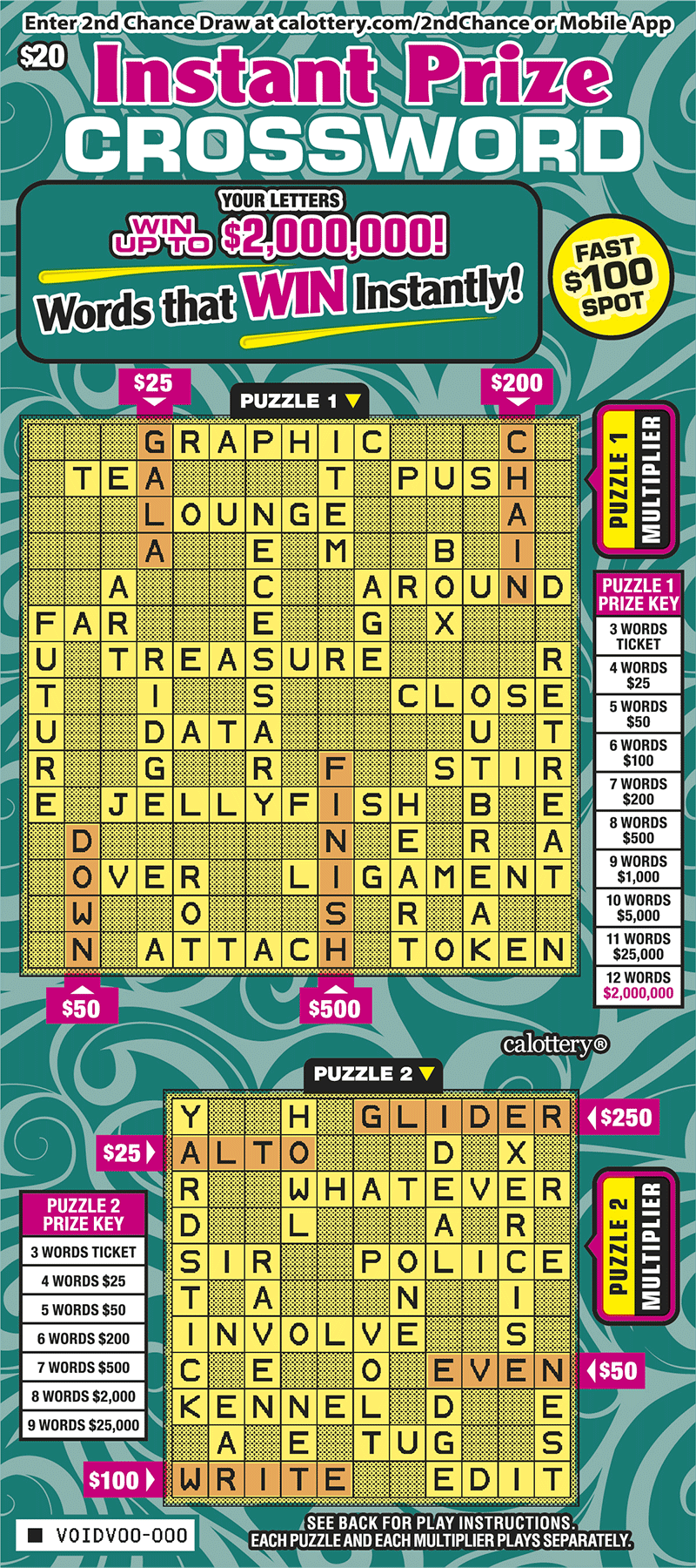 CA Lottery - Instant Prize Crossword (#1634) - scratch off odds