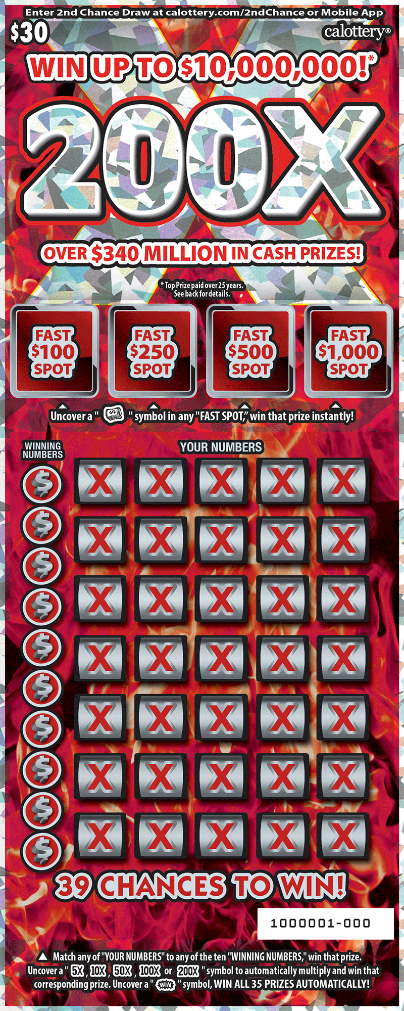 CA Lottery - 200X (#1638) - scratch off odds