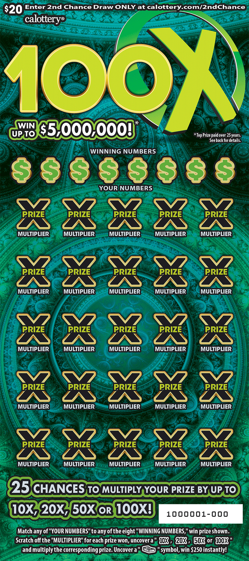 CA Lottery - 100X (#1655) - scratch off odds