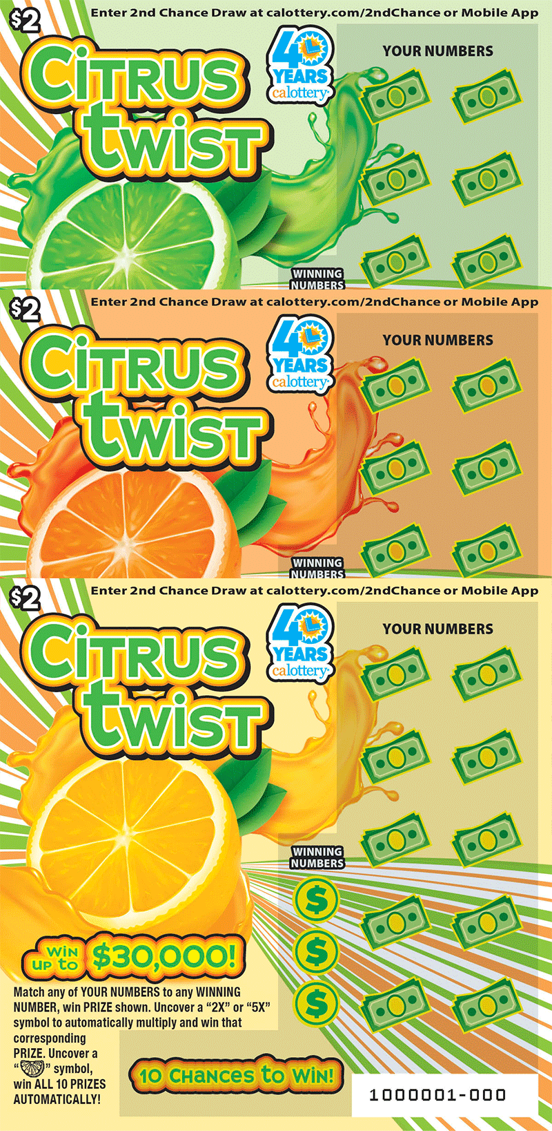 CA Lottery - Citrus Twist (#1679) - scratch off odds