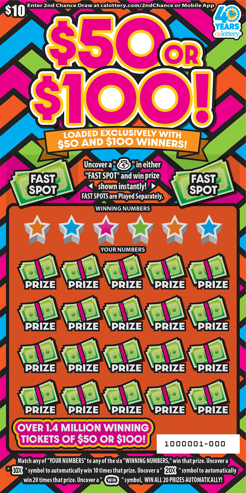 CA Lottery - $50 or $100! (#1681) - scratch off odds