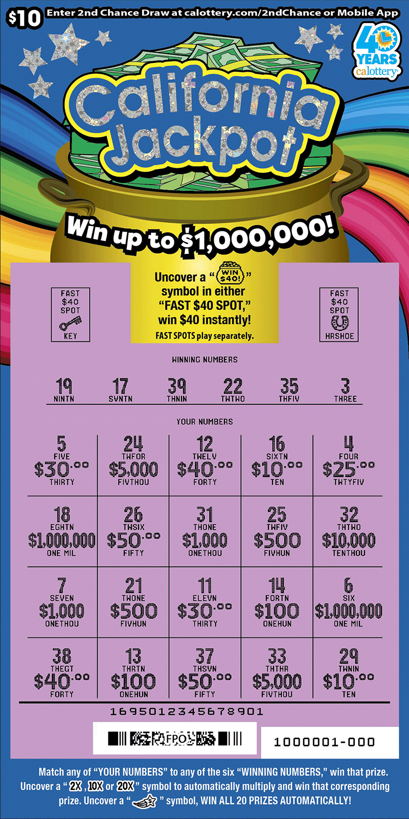 1695 $10 California Jackpot