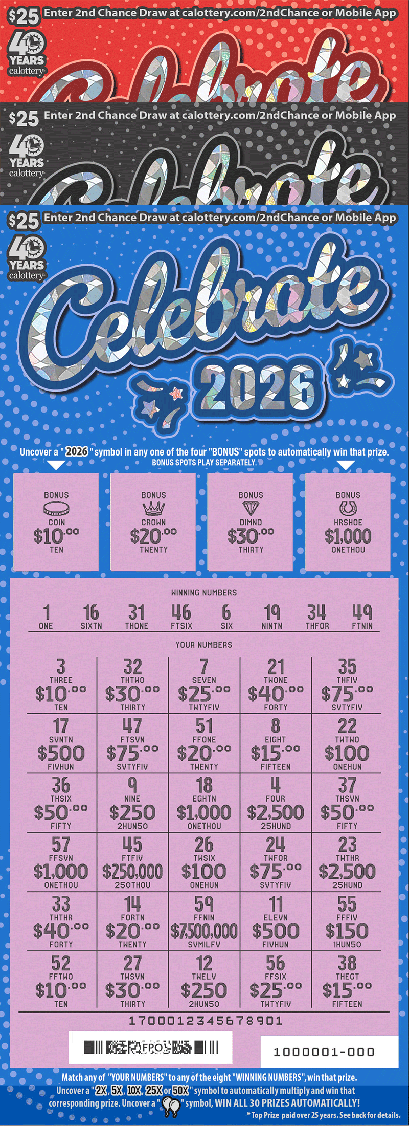 1700 $25 Celebrate 2026