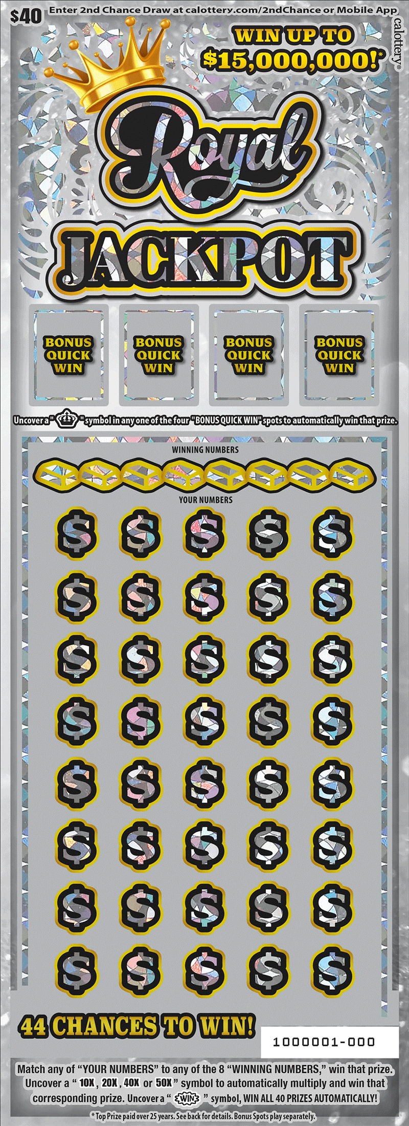 ROYAL JACKPOT scratcher from California Lottery