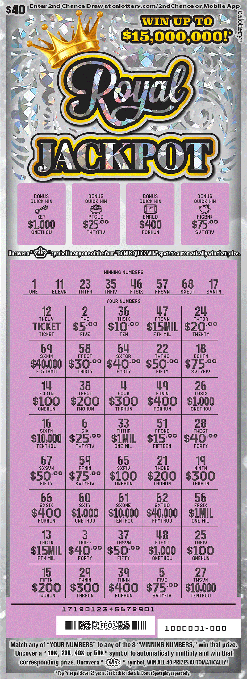 1718 $40 royal jackpot