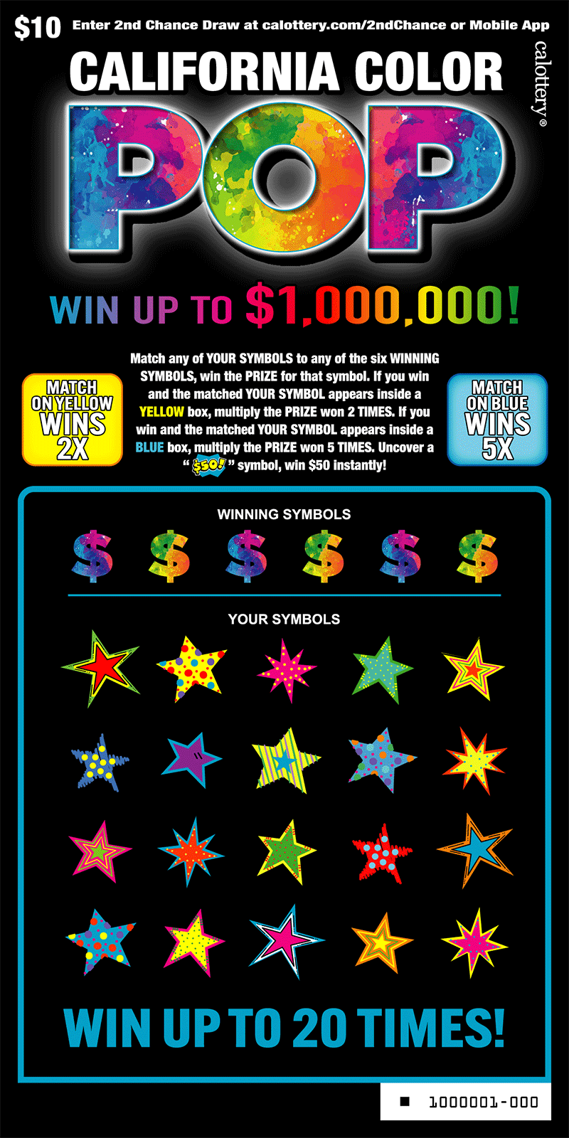 CALIFORNIA COLOR POP scratcher from California Lottery