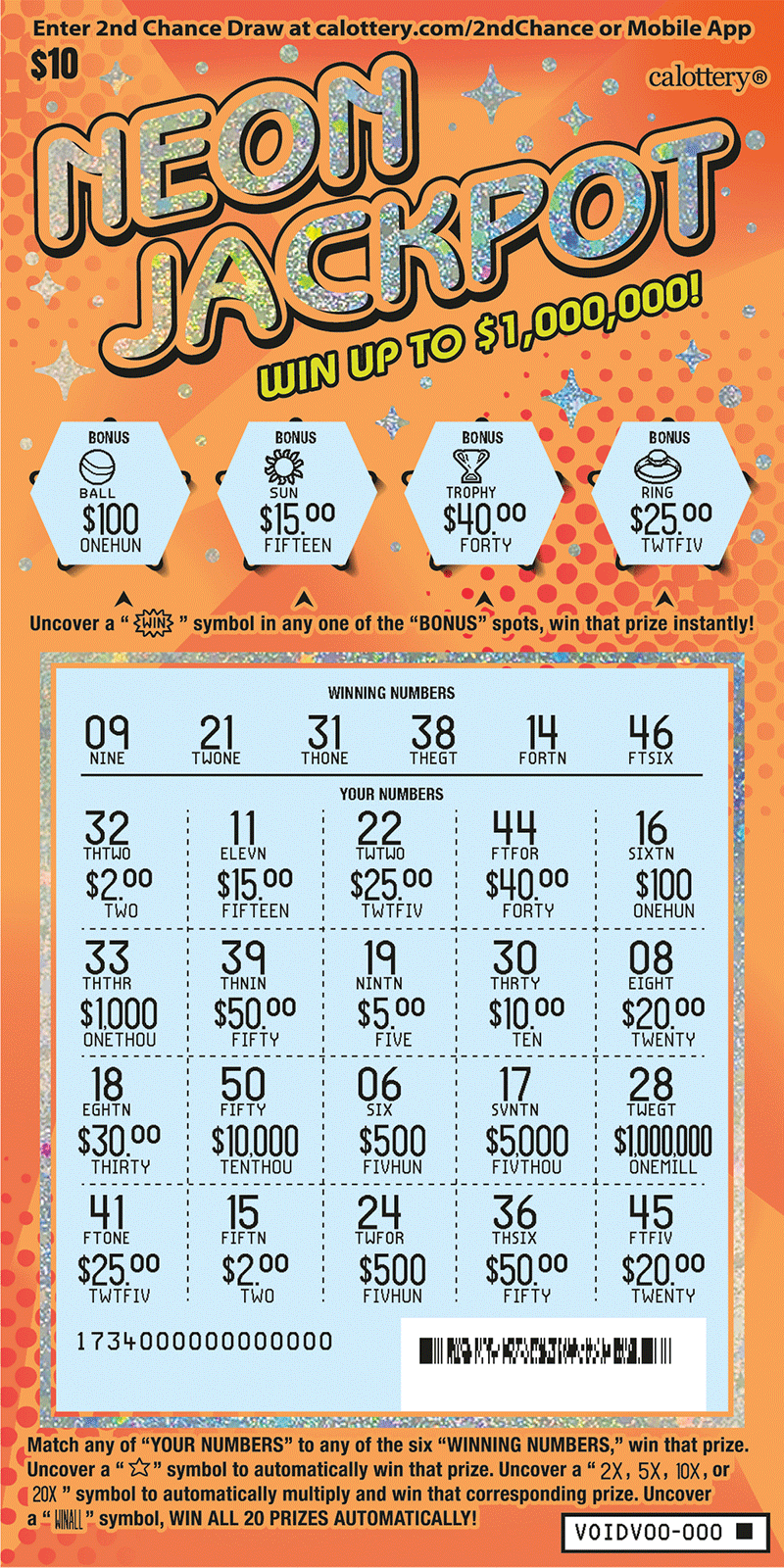 1734 10 neon jackpot