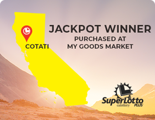 SuperLotto Plus 잭팟 당첨자(Cotati, California).티켓 구매처: My Goods Market.